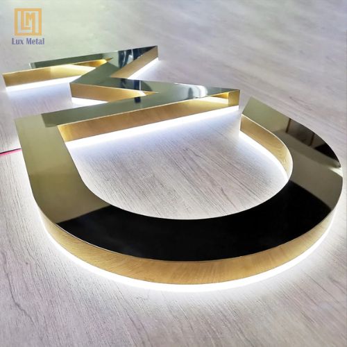 Tấm Inox Vàng Gương Chữ nổi inox vàng gương dùng trong biển quảng cáo thương hiệu