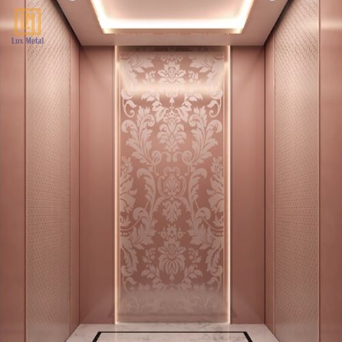 Tấm Inox Vàng Hồng Gương Cabin thang máy ốp tấm inox vàng hồng gương sang trọng
