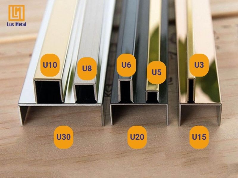 Các mẫu nẹp U inox với các kích thước khác nhau