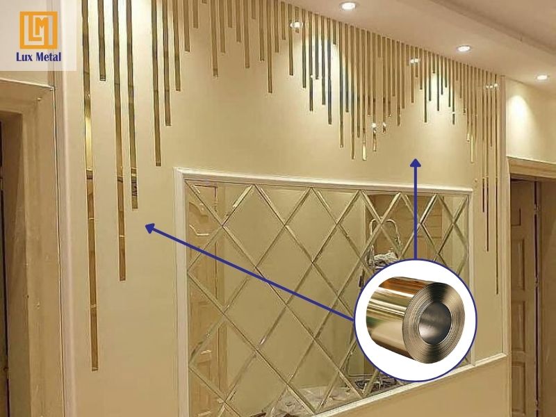 Thi công nẹp la cuộn inox vàng gương đẹp, sang trọng