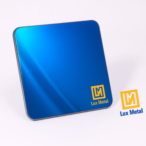 Tấm Inox Gương Xanh Dương Tấm inox gương xanh dương cao cấp với bề mặt phản chiếu sáng bóng