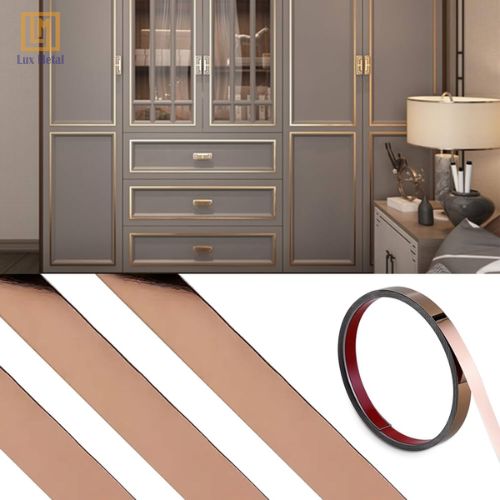 La inox vàng hồng gương dùng để viền trang trí nội thất